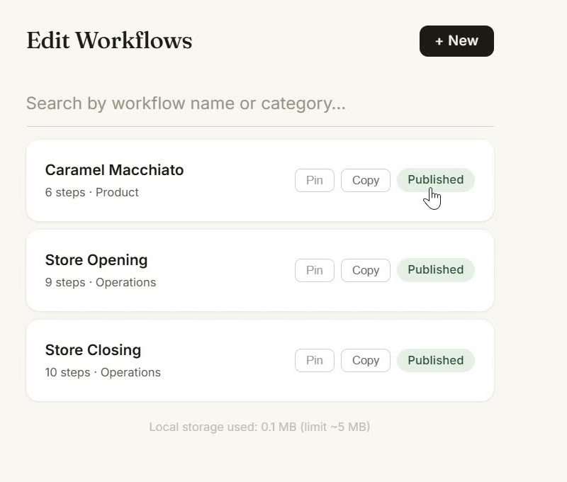 The workflow library showing published procedures